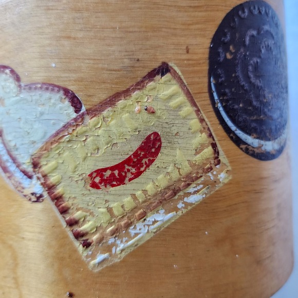 Vintage Wood Biscuit Barrel Hand Painted Cookies Pail 50s Farmhouse Cottage MCM - Picture 5 of 16